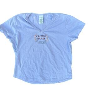 Vintage Calvin Klein Jeans V-Neck T-Shirt Blue Size L USA Made